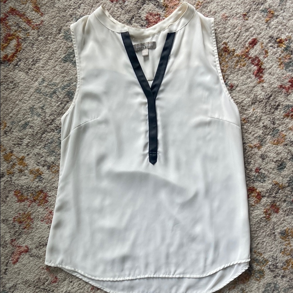 Banana Republic White Sleeveless Blouse with Faux Leather Detail